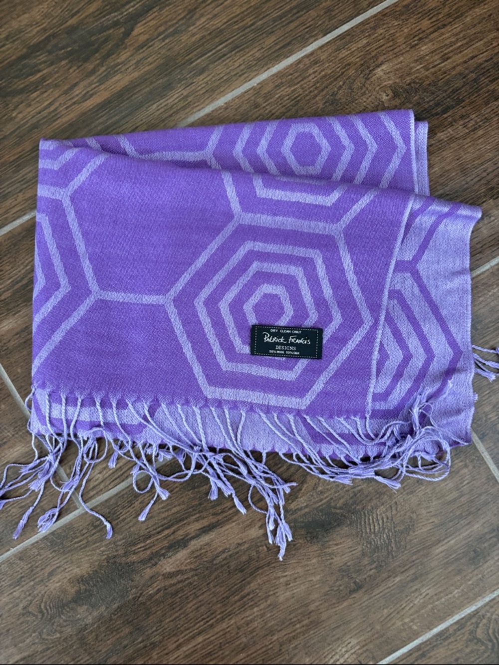 Patrick Francis Designs Purple Geometric Fringe Scarf